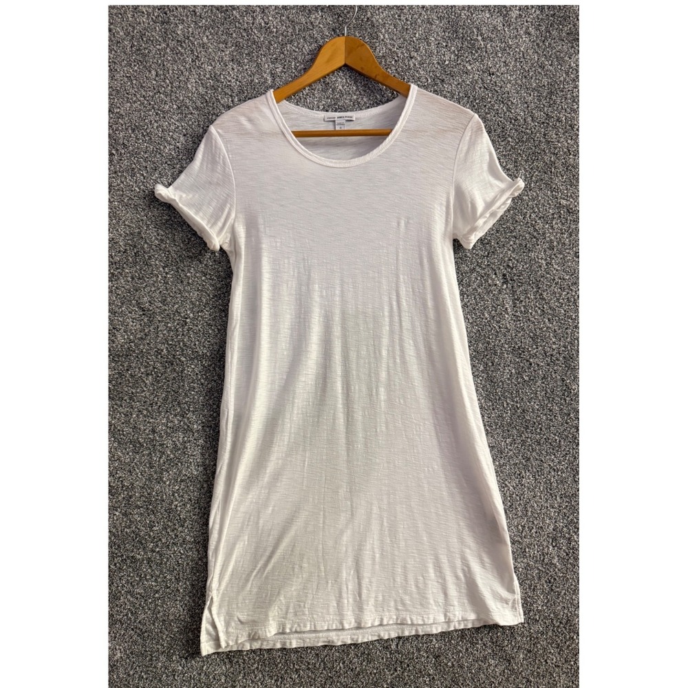 James Perse T-Shirt Dress 0 White Cotton Modal Slub Jersey Casual Minimalist